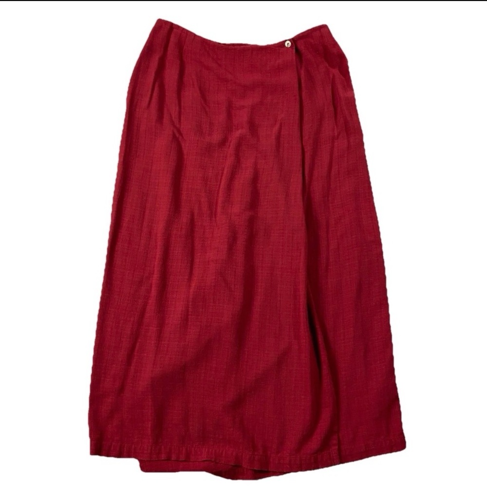 Eileen Fisher linen viscose blend Classic Red Maxi wrap Skirt